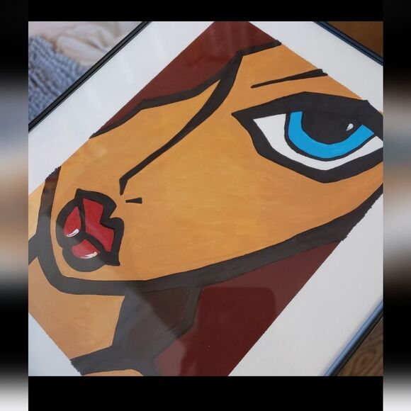 Blue Eyed Girl - Painting 8"x 10" Acrylic & Ink -  Original Signed Art Framed - Picture 3 of 3